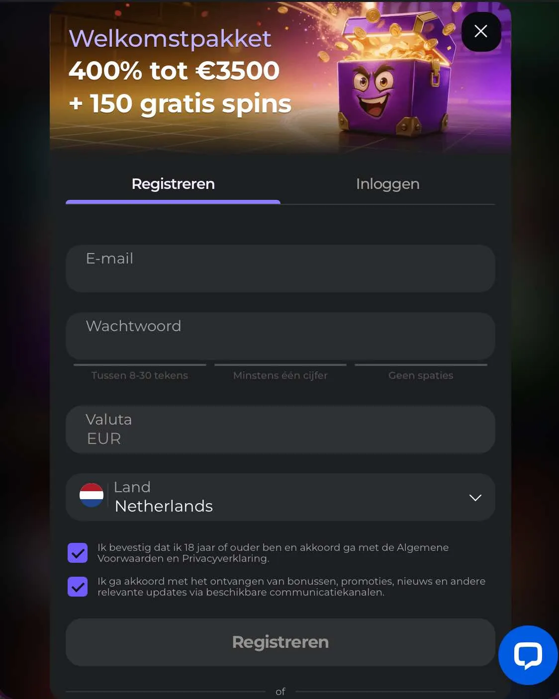 Registreren bij Wildies Casino